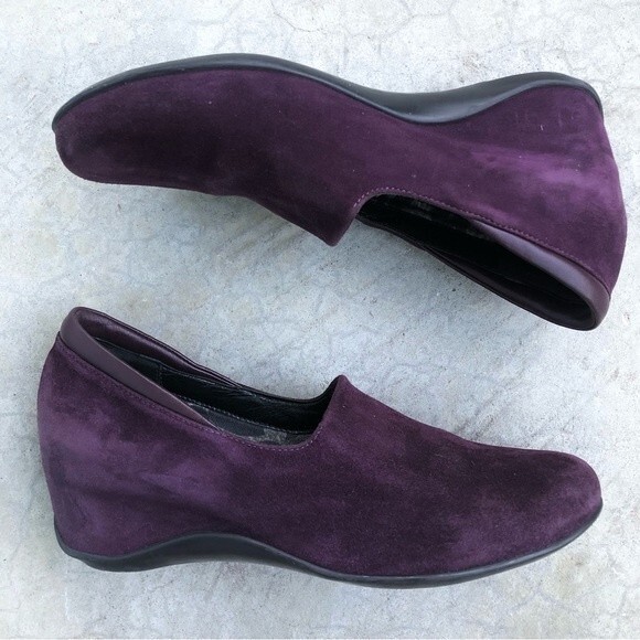 Aquatalia Violeta Wedges Purple Suede Loafers Slip On Shoes Waterproof 7 - Picture 1 of 6